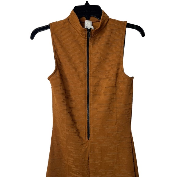 Brown Mesh Detail Zipper Biker Shorts Romper - Picture 5 of 9